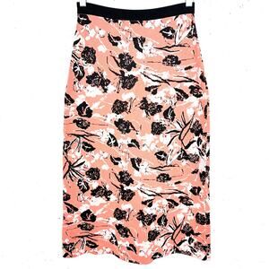 Derek Lam 10 Crosby Womens Floral Knit Midi Skirt Coral Black Waistband Size XS